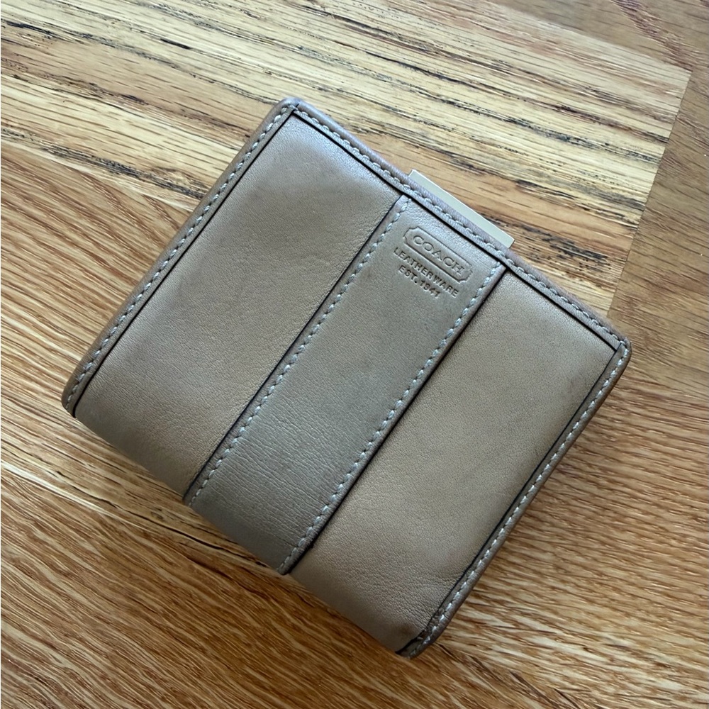 COACH Leather Bifold Wallet in Taupe